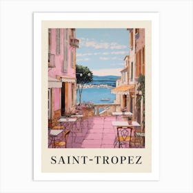 Saint Tropez France 3 Vintage Pink Travel Illustration Poster Art Print