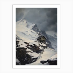 Winter Mountain Cabin Painting Art Print