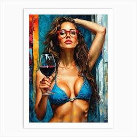 A Glass Of Wine In A Bikini Art Print