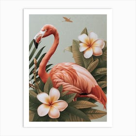 Jamess Flamingo And Frangipani Minimalist Illustration 3 Art Print