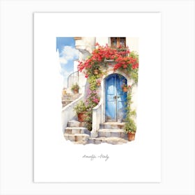 Amalfi, Italy   Mediterranean Doors Watercolour Painting 6 Poster Art Print