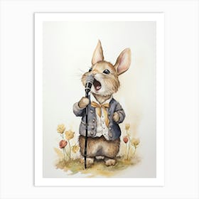 Bunny Singing Rabbit Prints Watercolour 4 Art Print