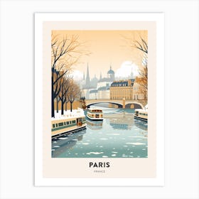 Vintage Winter Travel Poster Paris France 4 Art Print