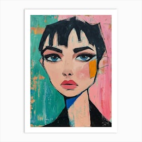 Striking Harsh Painting Of A Woman With Short Hair Art Print