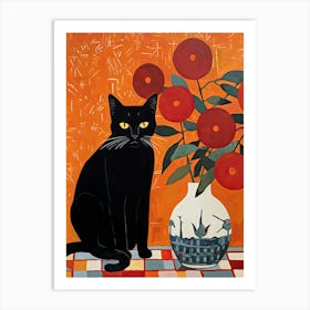 Rose Flower Vase And A Cat, A Painting In The Style Of Matisse 4 Art Print