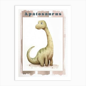 Cute Cartoon Apatosaurus Dinosaur Watercolour 3 Poster Art Print