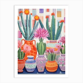 Cactus Painting Maximalist Still Life Ferocactus Cactus 1 Art Print