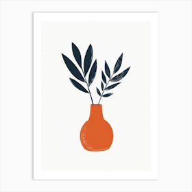 Orange Vase With Leaves Art Print