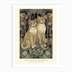 William Morris  Inspired  Classic Cats Orange Cats Floral Art Print