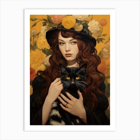 Woman With A Cat Art Print