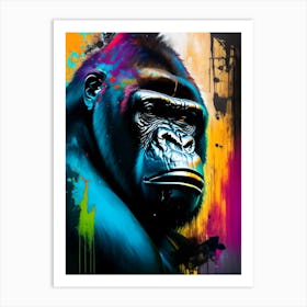 Gorilla With Graffiti Background Gorillas Bright Neon 2 Art Print