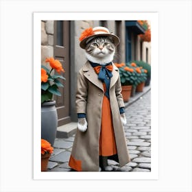 Cat In Hat And Coat Art Print
