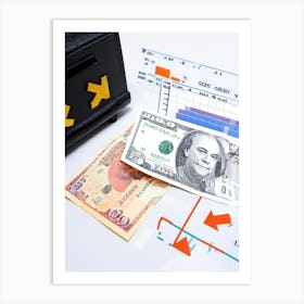 Billfold And Banknote Resting In A Safe Simple Interface Where Strokes Balance An Icon Of A Briefc (4) Art Print