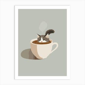 Cat In Coffee Cup Quirky Illustration Kitchen Art Print