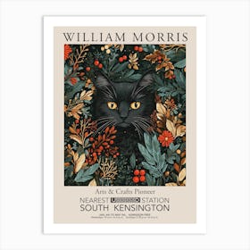 William Morris Prints Black Cat Christmas Gift Winter Vintage Art Print