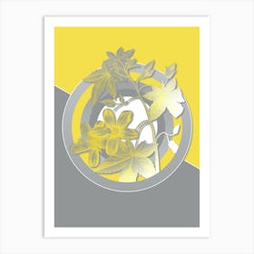 Vintage Lavatera Phoenicea Botanical Geometric Art in Yellow and Gray n.341 Art Print