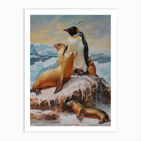Adlie Penguin Sea Lion Island Oil Painting 4 Art Print