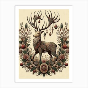 Deer In A Wreath Style William Morris 1 Art Print