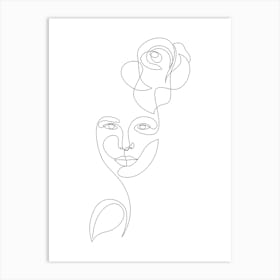 Woman With Flower Line Art Print
