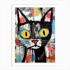 Whisker Cat Dreams: Basquiat's style Feline Revolution Art Print