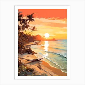 Gili Trawangan Beach Indonesia At Sunset, Vibrant Painting 4 Art Print