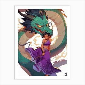 Asian Girl With Dragon 3 Art Print