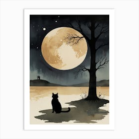 Cat In The Moonlight Art Print