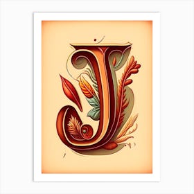 J  Jambalaya, Letter, Alphabet Retro Drawing 1 Art Print