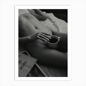 Naked Woman Drinking Coffee In Bed Art Print