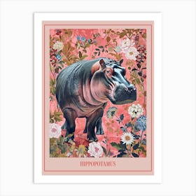 Floral Animal Painting Hippopotamus 3 Poster Art Print