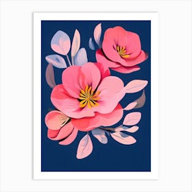 Pink Flowers On A Blue Background Art Print