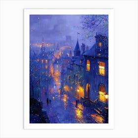 Twilight European Town| Beautiful Landscape Scenery Painting | Contemporary Art Print for Feature Wall | Vibrant Beautiful Cityscape Wall Decor in HD Art Print