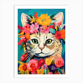 Munchkin Cat With A Flower Crown Painting Matisse Style 4 Art Print