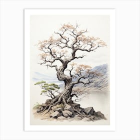 A Tree, Japanese Brush Painting, Ukiyo E, Minimal 4 Art Print