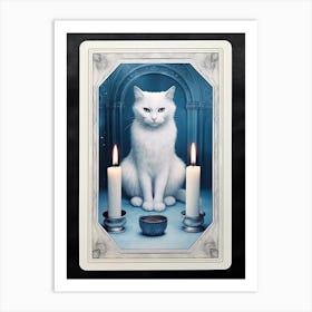White Cat Tarot Card 4 Art Print