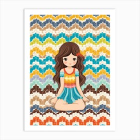 Cute Girl With Retro Crochet Background  Art Print