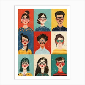 People With Glasses Art Print