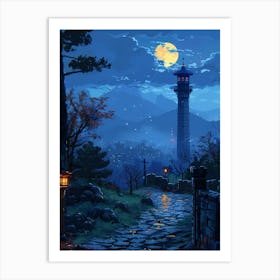 Asian Landscape At Night Art Print