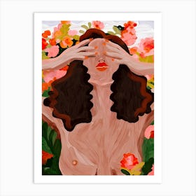 Nude Woman In Flowers Art Print