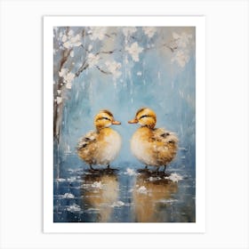 Winter Ducklings Impressionism Style 4 Art Print