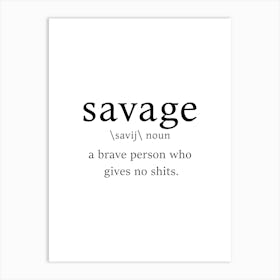 Savage Definition Poster - Dictionary Art Print