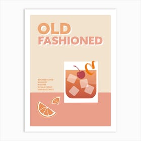 Old Fashioned Cocktail Retro Pink Colourful Kitchen Bar Wall Art Print