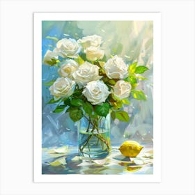 White Roses In A Vase 1 Art Print