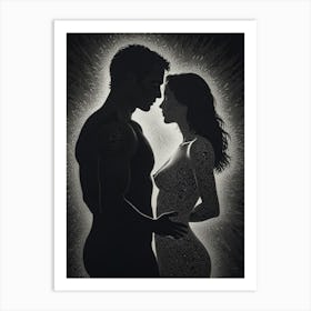 Silhouette Of A Couple Art Print