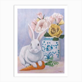 Chinoiserie Rabbit And Carrot Art Print
