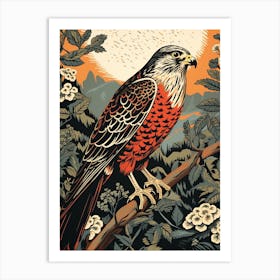 Vintage Bird Linocut Falcon 1 Art Print