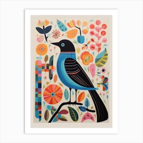 Colourful Scandi Bird Blackbird 1 Art Print