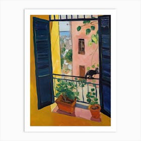 Open Window With Cat Matisse Style Rome Italy 2 Art Print