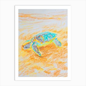 Sea Turtle On The Beach Crayon Doodle 2 Art Print
