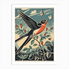 Vintage Bird Linocut Swallow 3 Art Print